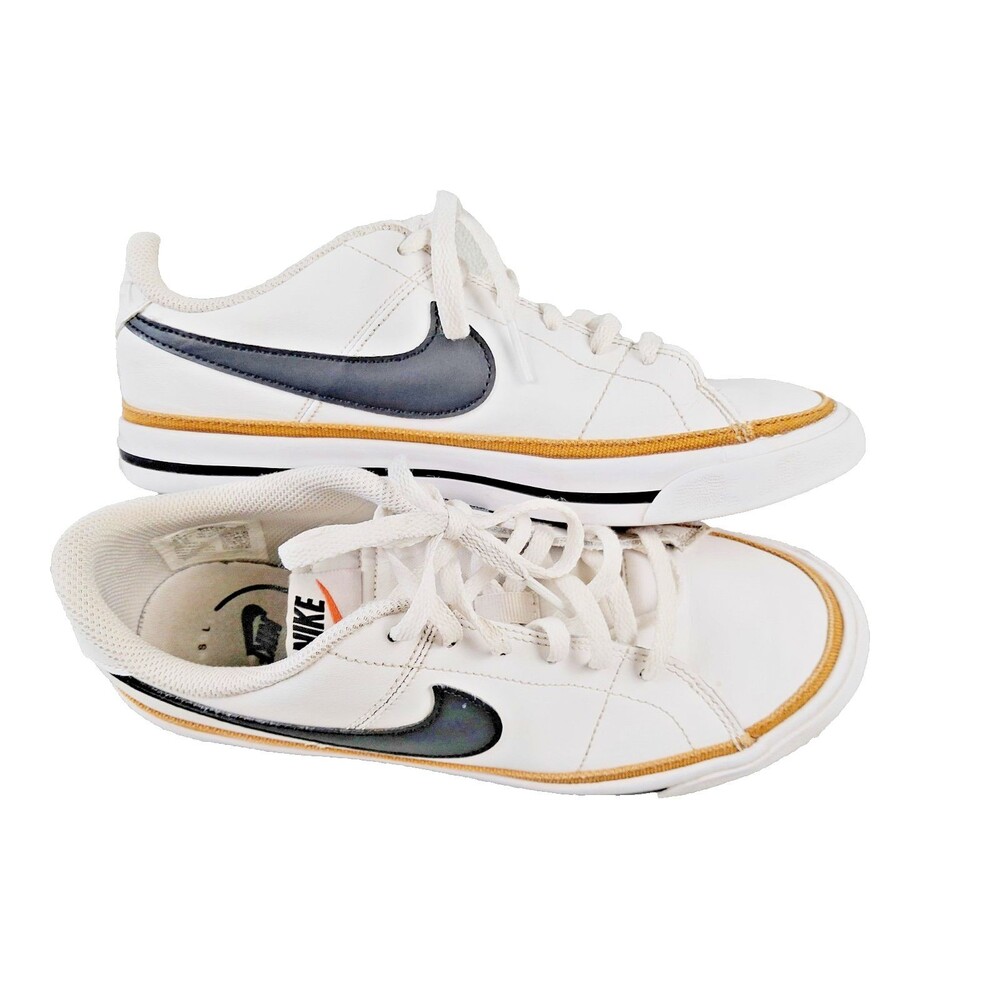 Nike Kids Court Style Sneakers White Black Swoosh Gum Sole Casual Shoes Size 6Y - Picture 10 of 12